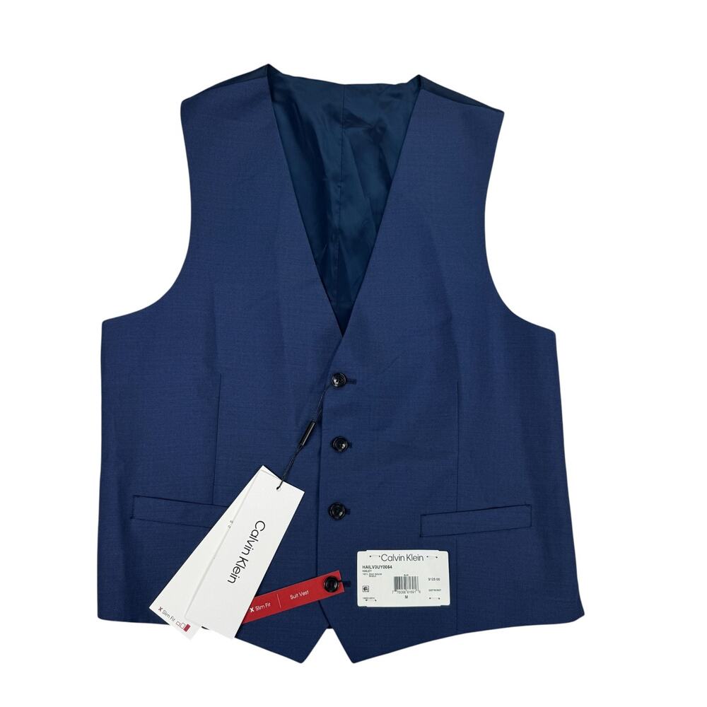 Calvin Klein Mens X Slim Fit Hailey Wool Infinite Stretch Suit Vest Blue M